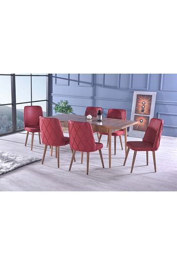 stoker larino premium yemek odasi yemek masa takimi 6 sandalyeli ahsap ayakli bordo fiyati yorumlari trendyol