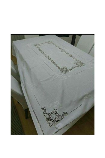Almila Home Angles Masa Ortusu Rahibe Isi Gumuslu Model Beyaz 160x220 Trendyol
