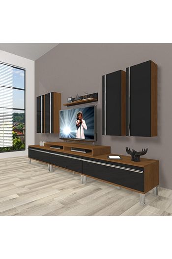 decoraktiv ekoflex 8d mdf krom ayakli tv unitesi tv sehpasi ceviz siyah fiyati yorumlari trendyol