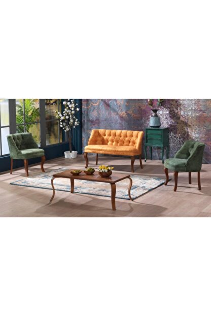 Bavyera Hardal Sarisi Su Yesili Mina Cay Seti Koltuk Takimi Trendyol