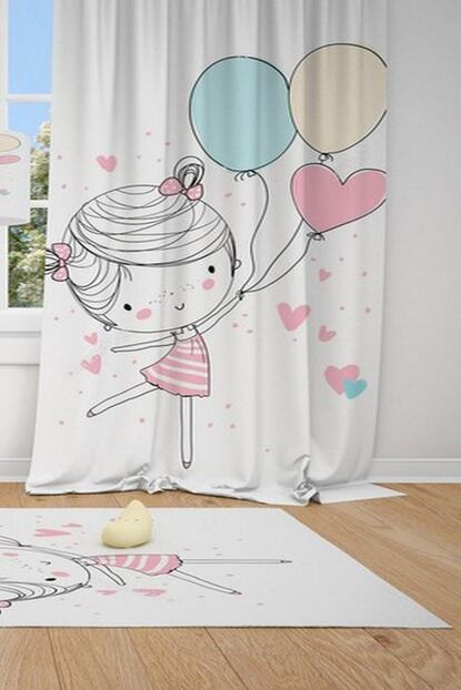 Cici Tasarim Urunleri 1 Kanat Renkli Balonlar Ve Balerin Kiz Cocuk Bebek Odasi Fon Perde Fiyati Yorumlari Trendyol