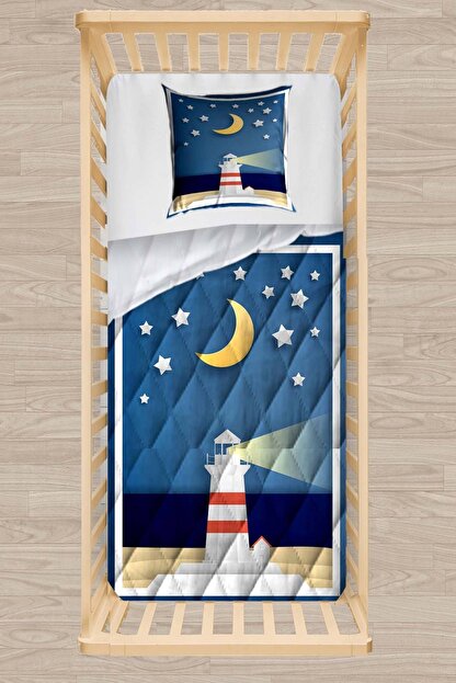 Else Hali Mavi Ay Yildiz Fenerli Denizci Kapitoneli 3d Desenli Bebek Yorgan Uyku Seti Trendyol