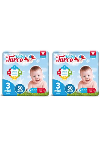 Baby Turco 3 Numara Midi Bebek Bezi 50 Li 2 Paket 100 Adet Trendyol