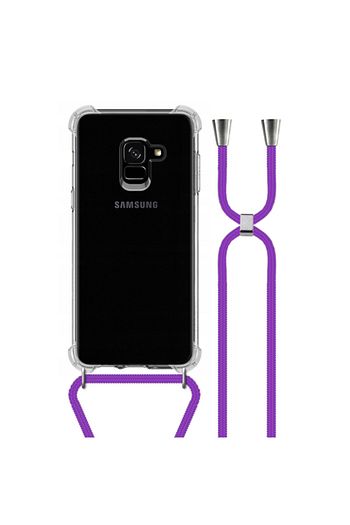 galaxy j6 uzy seffaf boyun askili mor seritli kilif kitap