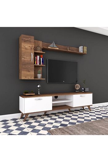 rani mobilya a9 duvar rafli kitaplikli tv unitesi duvara monte dolapli modern ayakli tv sehpasi beyaz ceviz m36 fiyati yorumlari trendyol