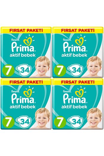 prima bebek bezi 7 beden numara 15 kg 34 lu 4 paket 136 adet fiyati yorumlari trendyol