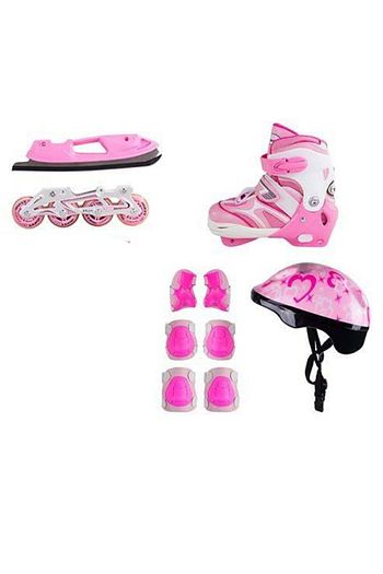 Zhiqu Kiz Cocuk Pembe Cift Sira Ayarlanabilir Buz Pateni Kizakli Alistima Cocuk Pateni Koruyucu Set Trendyol