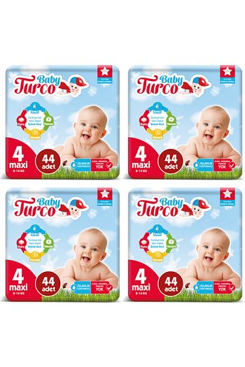 Baby Turco 4 Numara Maxi Bebek Bezi 44 Lu 4 Paket 176 Adet Trendyol