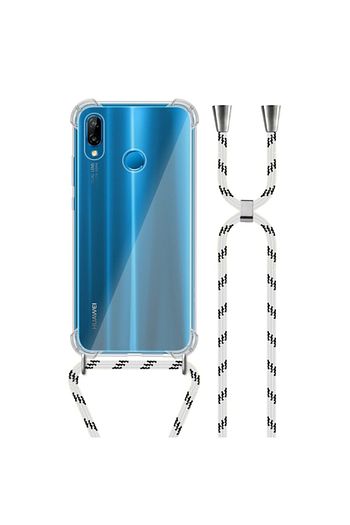 huawei p20 lite uzy seffaf boyun askili beyaz seritli kilif kitap