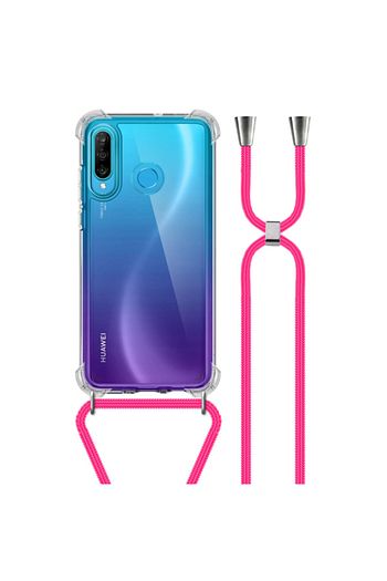 Mobilegaraj Huawei P30 Lite Uzy Seffaf Boyun Askili Pembe Seritli Kilif Kitap Trendyol