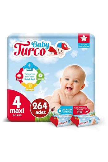 baby turco bebek bezi 4 numara 8 14 kg maxi 264 adet 200 yaprak islak havlu fiyati yorumlari trendyol