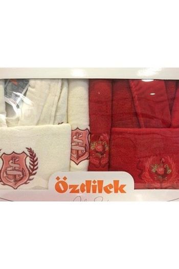 Ozdilek Aile Bornoz Seti Smart Krem Kirmizi Trendyol
