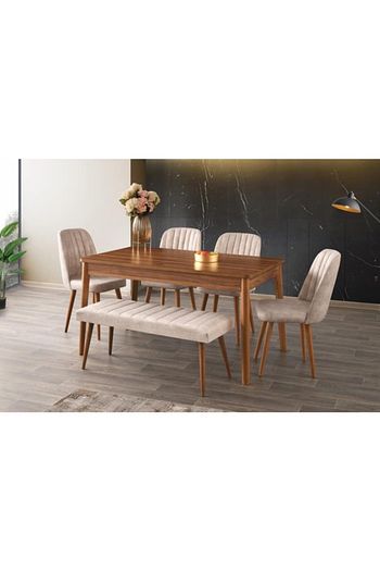 Sivas Gozde Mobilya Ceviz Acilir Bankli Mutfak Masa Sandalye Takimi 90x145 Trendyol