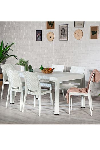 sandalie rattan dikdortgen beyaz masa takimi bahce balkon fiyati yorumlari trendyol