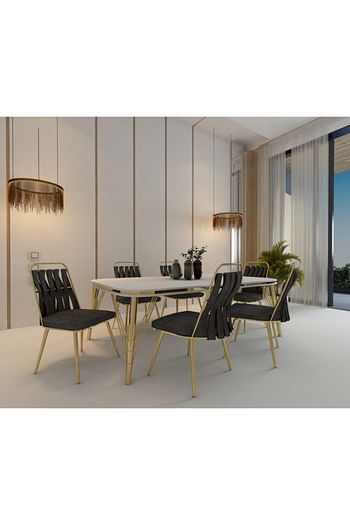 leonhome mutfak masa takimi beyaz masa ve 6 adet gri sandalye gold detayli fiyati yorumlari trendyol