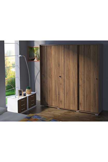 Sanal Mobilya Ceviz Zara 3 Kapakli 6 Bolmeli 2 Askilikli Surgulu Dolap Fiyati Yorumlari Trendyol