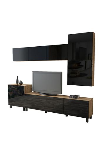 yurudesign aqua tv unitesi cam high gloss siyah ahsap ayakli au26 a b fiyati yorumlari trendyol