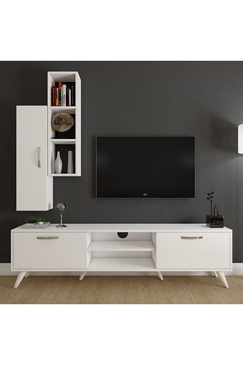 rani mobilya a9 duvar rafli kitaplikli tv unitesi duvara monte dolapli modern ayakli tv sehpasi beyaz m37 fiyati yorumlari trendyol