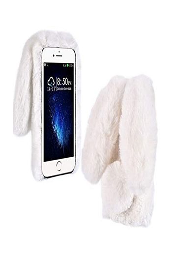 apple iphone 7 plus kilif pelus tuylu tavsan kulak silikon tpu kapak beyaz