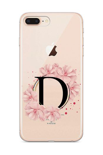 apple iphone 7 plus telefon kilifi pembe cicekli harf tasarimli d harfi