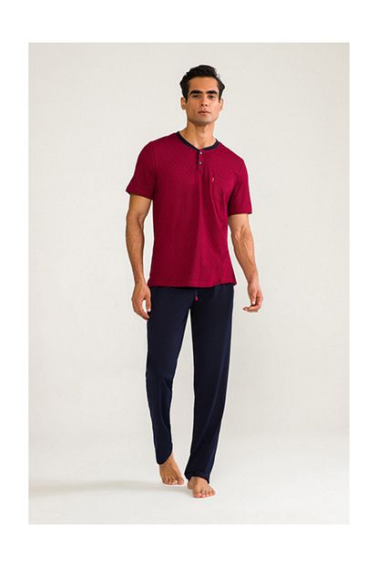 D S Damat Erkek Pijama Takimi Yarim Patli Kisakol Baskili Trendyol