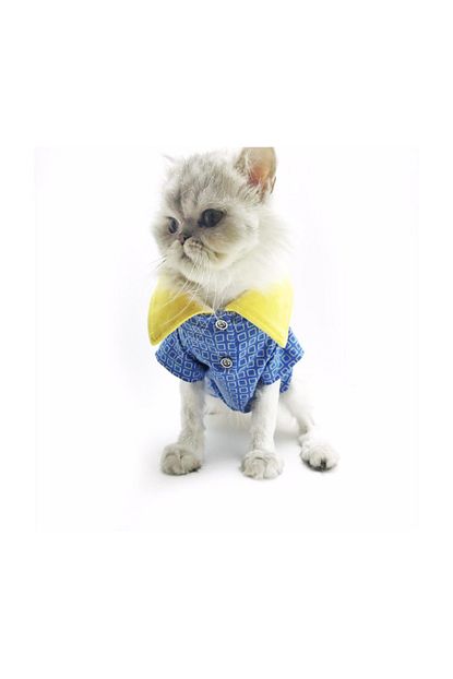 Kemique Blue Squared Yellow Polo Yaka Tisort By Kedi Kiyafeti Kedi Elbisesi Medium 2 2 5 Kg Trendyol