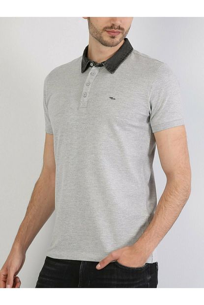 Colin S Erkek Dar Kesim Polo Yaka Acik Gri Erkek Kisa Kol Tisort Cl1033370 Trendyol