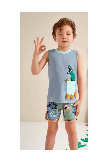 Pikidor Erkek Cocuk Sortlu Takim Adriyatik Mavi 0044 Dinozor Trendyol