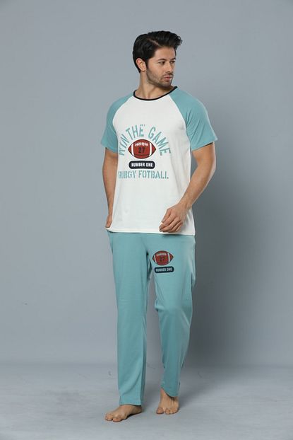 Siyah Inci Erkek Ekru Kisa Kollu Pamuklu Likrali Pijama Takim Trendyol