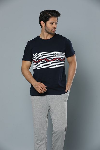 Siyah Inci Erkek Lacivert Kisa Kollu Pamuklu Likrali Pijama Takim Trendyol