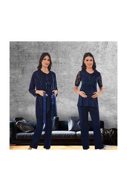 Tampap 3 Lu Set 100 Pamuk Hamile Gecelik Pijama Takimi Trendyol