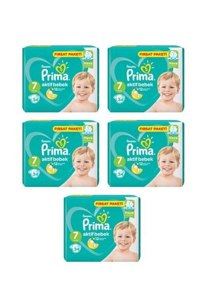 Prima Bebek Bezi Aktif Bebek 7 Beden 34 Adet Xx Large Firsat Paketi 5li Paket 170 Adet Trendyol