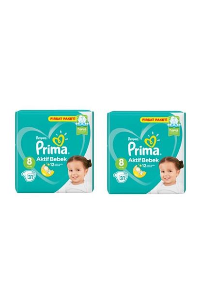 Prima Bebek Bezi Aktif Bebek 8 Beden 31 Adet 2 Li Paket 62 Adet Trendyol