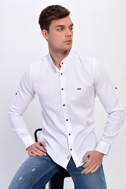 Dynamo Erkek Beyaz Hakim Yaka Citcitli Slim Fit Likrali Gomlek Trendyol