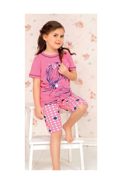 Iki Yildiz Kiz Cocuk Liycra Kisa Kol Bermuda Pijama Takim Trendyol