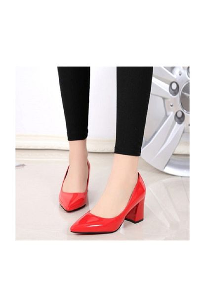 Sothe Shoes Kirmizi Rugan Bayan Topuklu Ayakkabi Stiletto Kalin Kisa Topuk Kadin Ayakkabi Trendyol