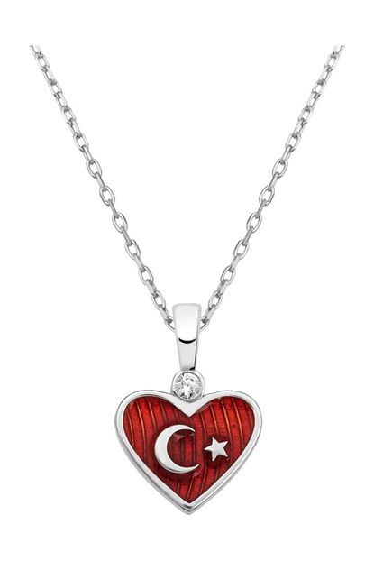 Elika Silver Kadin Turk Bayrakli Kalp Model Zirkon Tasli 925 Ayar Gumus Kolye Mkly 240 Trendyol