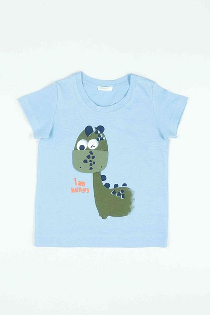 United Colors Of Benetton Acik Mavi Bebek Sevimli Dinazor Baskili Tshirt Trendyol