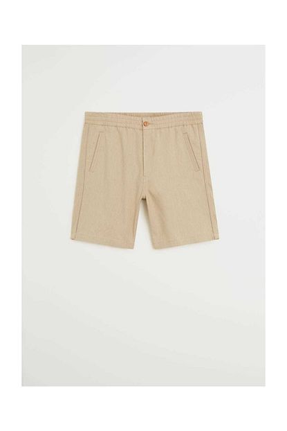 Mango Man Erkek Bej Beli Elastik Keten Bermuda Sort 67007882 Trendyol