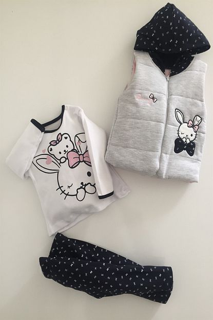 Hippil Baby Kiz Bebek Cocuk Alt Ust Yelek Bunny 3 Parca Takim 6 12 18 Ay Trendyol