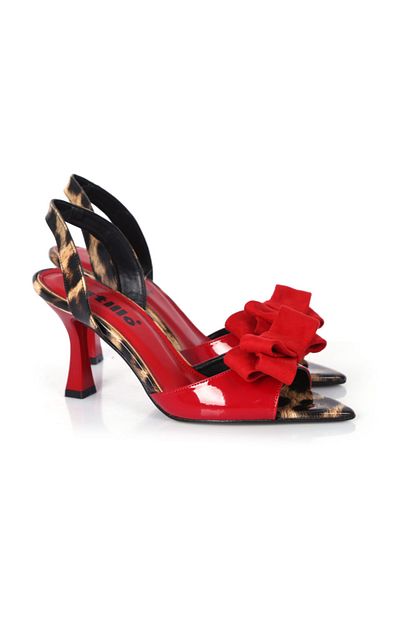 Sothe Shoes Kirmizi Rugan Leopar Kirmizi Fiyonklu Ince Topuk Kadin Sandalet Ayakkabi Trendyol