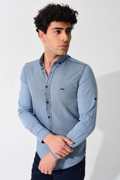 Tena Moda Erkek Buz Mavi Uzun Kol Desenli Kot Gomlek 0yegmbsc007 Trendyol