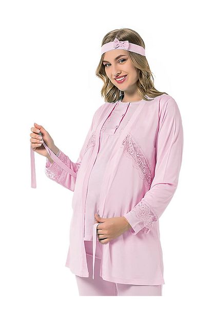 Alimer Gupurlu Hamile Sik Tasarimli Bayan Pijama Takimi 2441 Pembe Trendyol