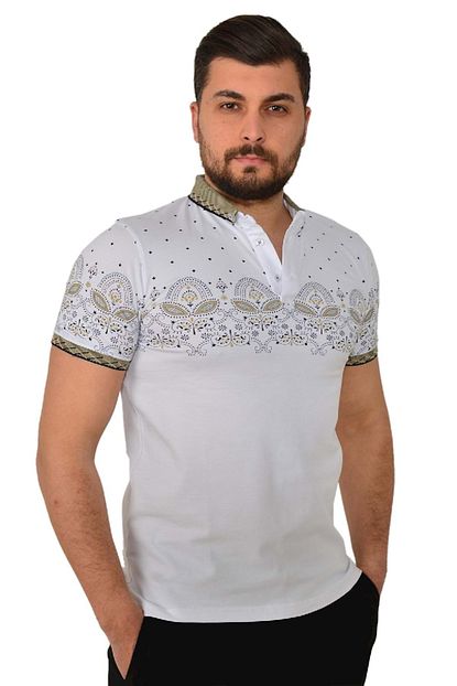 Teqne Teqne Man Yaka Desenli Erkek Tisort Beyaz M Trendyol