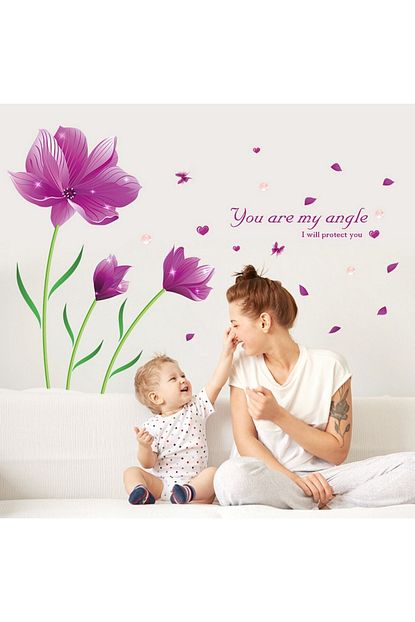 Crystal Kids Mor Zambak Cicekleri Ev Dekorasyonu Salon Duvar Dekoru Sticker Fiyati Yorumlari Trendyol