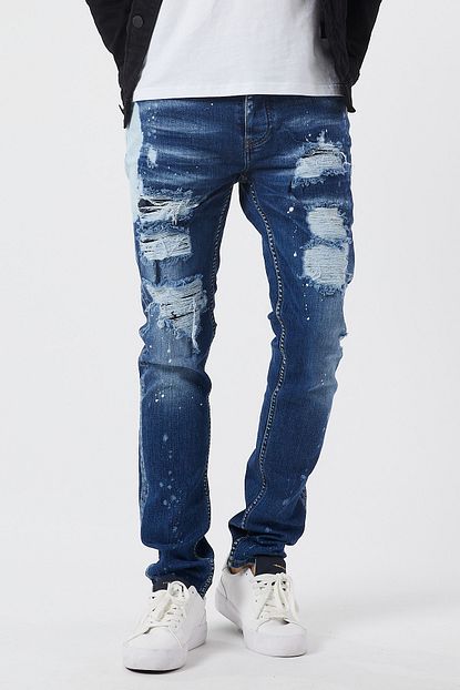 Denim Republic Erkek Mavi Taslamali Yirtik Jeans Pantolon Trendyol