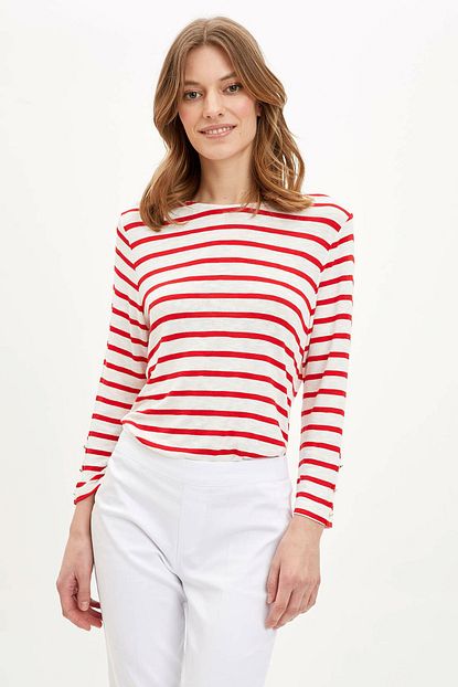 Defacto Kadin Kirmizi Cizgili Uzun Kollu T Shirt R3672az 20sp Rd227 Trendyol