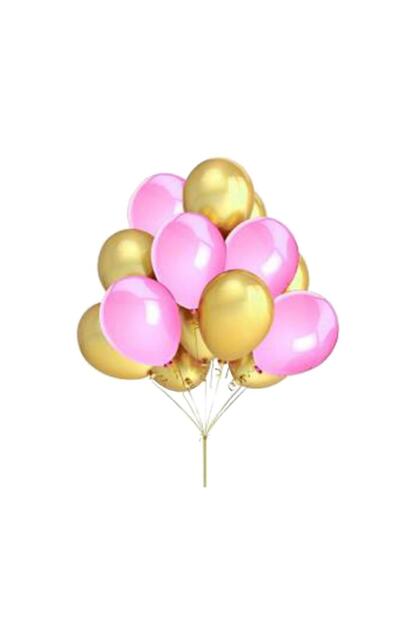 Partini Sec 25 Adet Metalik Sedefli Gold Altin Sarisi Pembe Karisik Balon Helyumla Ucan Trendyol