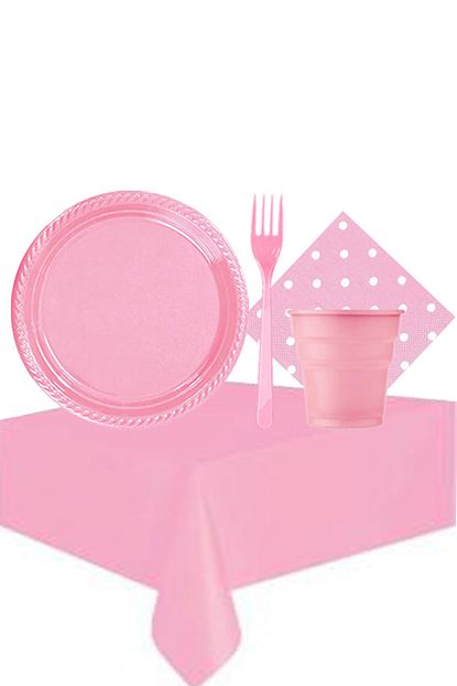 Partylandtr Pembe 25 Kisilik Plastik Bardak Catal Tabak Puantiyeli Pecete Masa Ortusu Trendyol