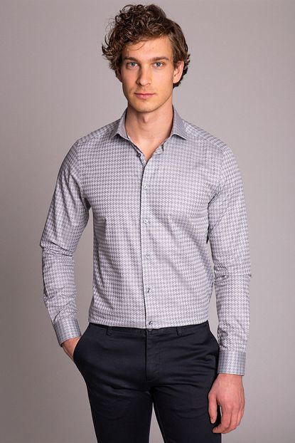 Dufy Gri Desenli Sik Dokuma Erkek Gomlek Slim Fit Trendyol